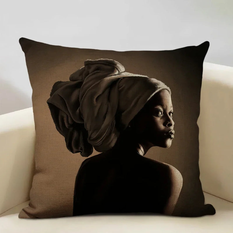 Axyaa African Lady Cushion Cover Pillow Case Sofa Decoration Linen Pillowcase