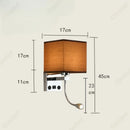 Axyaa LED Fabric Lampshade Wall Light with USB Charging Port, Adjustable Spotlight