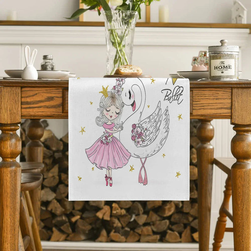 Axyaa Swan Ballet Girl Table Runner for Dining Room Decors