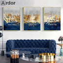 Islamic Gold Blue Wall Art Canvas Painting Print for Modern Living Room by Axyaa