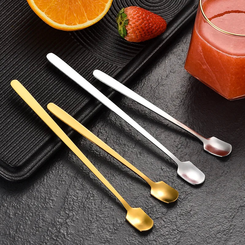 Axyaa Stainless Steel Square Coffee Spoons - Long Handle Dessert Spoons for Kitchen