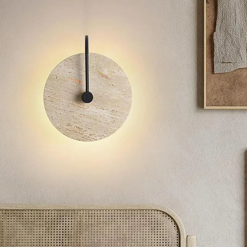 Axyaa Round Stone LED Wall Lights Black Metal Sconce Lamp