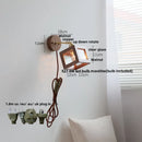 Axyaa Walnut Wood LED Wall Light Sconce with Pull Chain Switch Glass Bedside Lamp