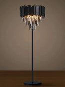 Nordic Luxury K9 Crystal LED Floor Lamp - Black Smoke Gray - Axyaa