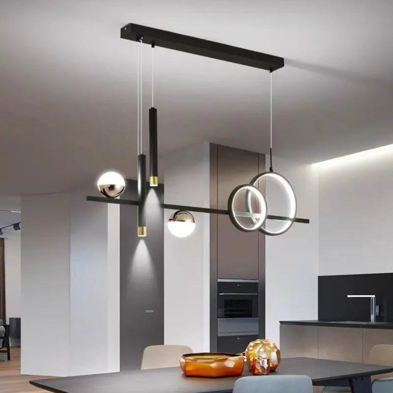 Axyaa Black Gold LED Chandelier 80cm 100cm for Dining Room Minimalists