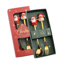 Axyaa Christmas Cutlery Set: Glod Spoon Fork, Elk & Tree Decoration, Dessert Scoop.