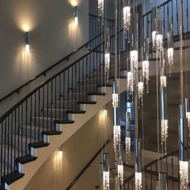 Axyaa Crystal Large Staircase Chandelier - Modern LED Living Room Lighting