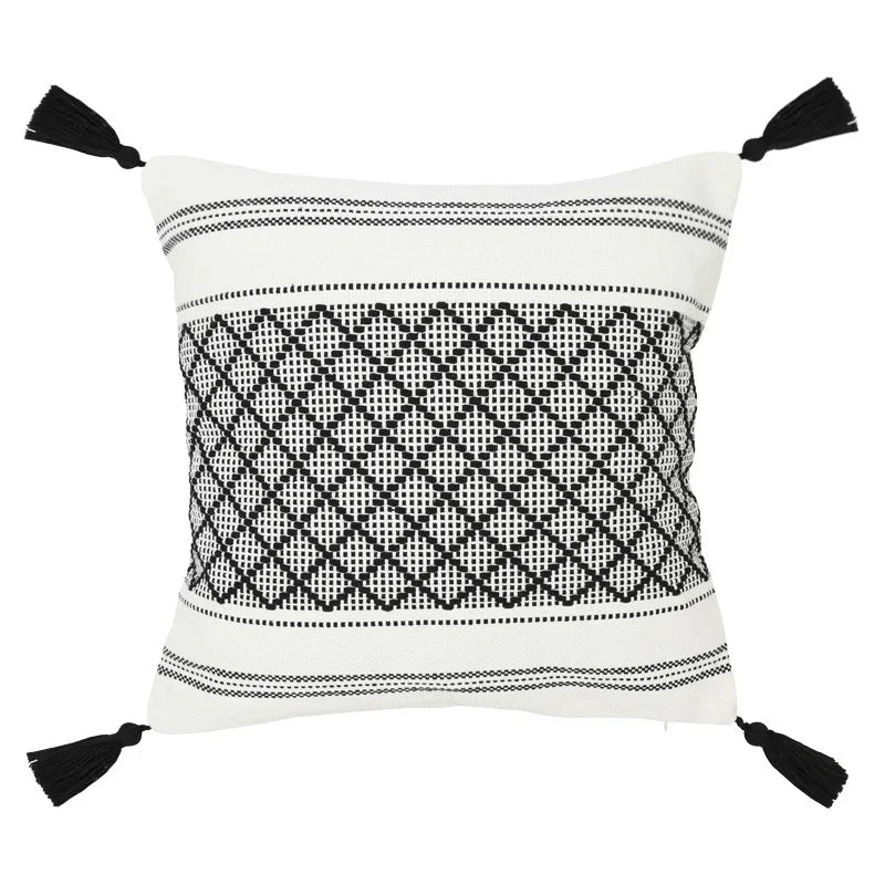 Axyaa Tufted Knit Tassel Cushion Cover 45x45cm Linen Throw Pillowcase