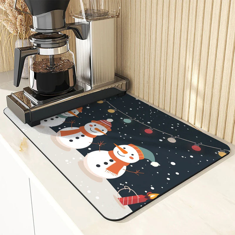 Christmas Snowmen Snowflakes Drying Mat for Kitchen Table Decoration - Axyaa