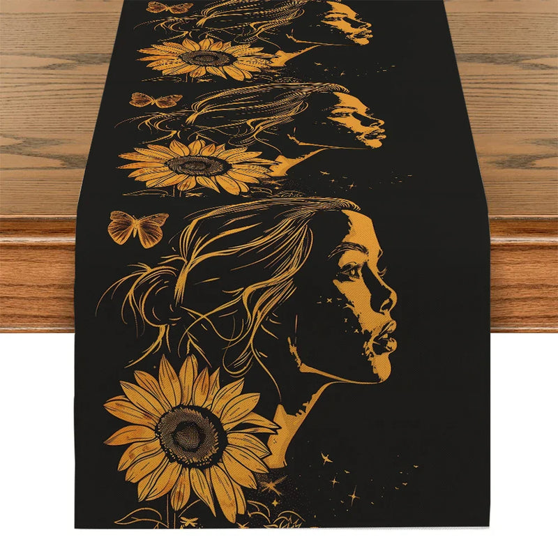 Axyaa Sunflower Silhouette Table Runner: Rustic Wedding Party & Home Decor