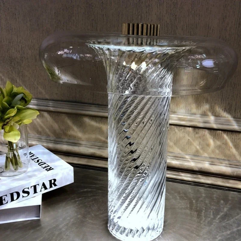Axyaa Twisted Pattern Glass LED Table Lamp for Study Bedroom Bedside