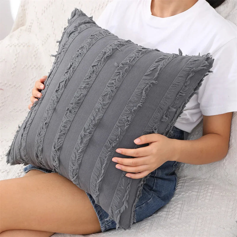 Axyaa Soft Striped Linen Pillow Cover for Sofa - 50x50cm
