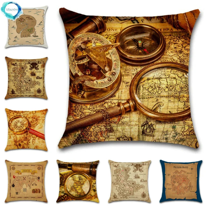 Axyaa Pirate Treasure Map Magnifier Print Throw Pillow Cover 45X45CM