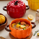 Axyaa Pumpkin Binaural Ceramic Soup Pot with Lid Large Noodle Bowl