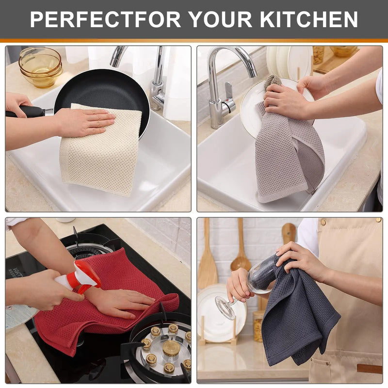 Axyaa Waffle Weave Kitchen Towel Set Absorbent Quick Dry Dishcloth Wash Cloth