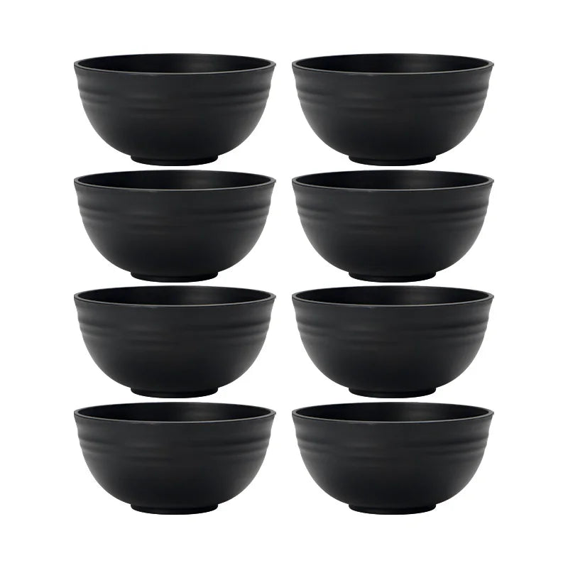 Axyaa Black Grain Bowl Set - Reusable Plastic Dinner Bowls for Food, Dessert, and Camping