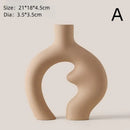 Axyaa Circular Hollow Vase Ceramic Donuts Flower Pot Abstract Home Decor Accessory