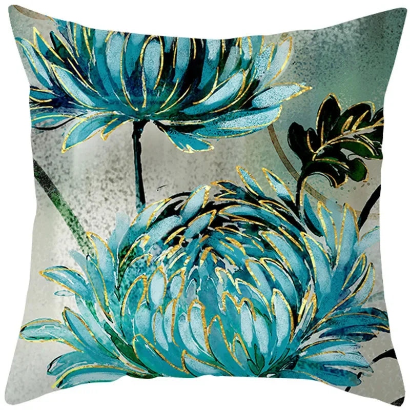Luxurious Blue Bird Floral Pillowcase by Axyaa - 45x45cm Square Decor for Home & Office