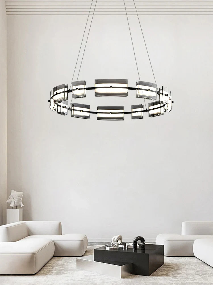 Axya Glass Chandelier: Minimalist & High-End All Copper Lighting Fixtures for Living Room