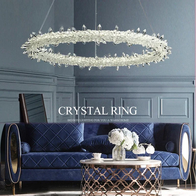 Axyaa Crystal Flower LED Chandelier: Modern Luxury Round Ring Pendant Light