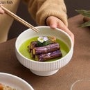 Axyaa White Striped Ceramic Dessert Sushi Plate Set of 4