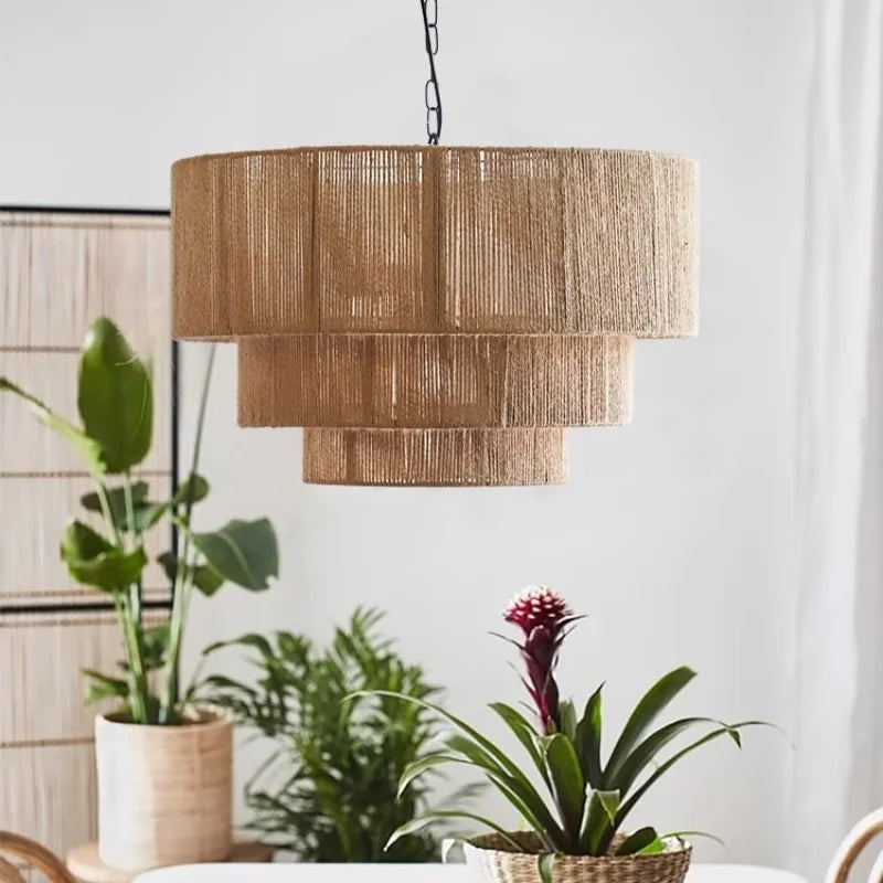 Nordic Hemp Rope Pendant Lights by Axyaa - E27 LED Chandeliers for Minimalist Spaces