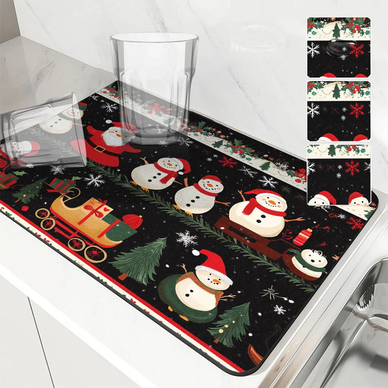 Christmas Santa Tree Non-Slip Drying Mat for Kitchen - Axyaa Tableware Absorbent Placemat