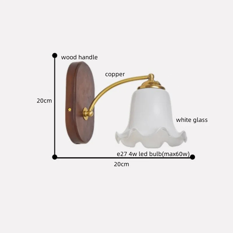 Axyaa Japanese Style LED Wall Lights Copper Wood Bedside Lamp