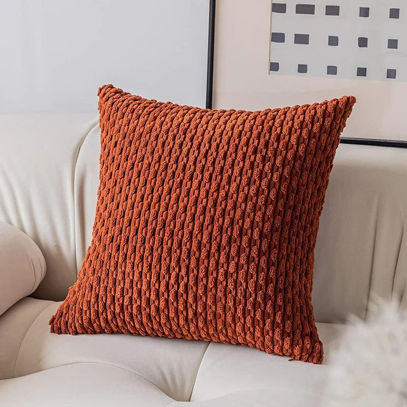 Boho Striped Corduroy Farmhouse Pillow Covers, Soft & Fluffy - Axyaa Brand