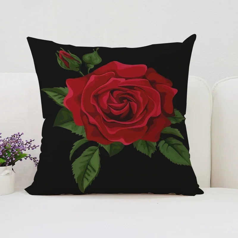 Axyaa Rose Print Pillow Cover - Romantic Home Decor & Gift