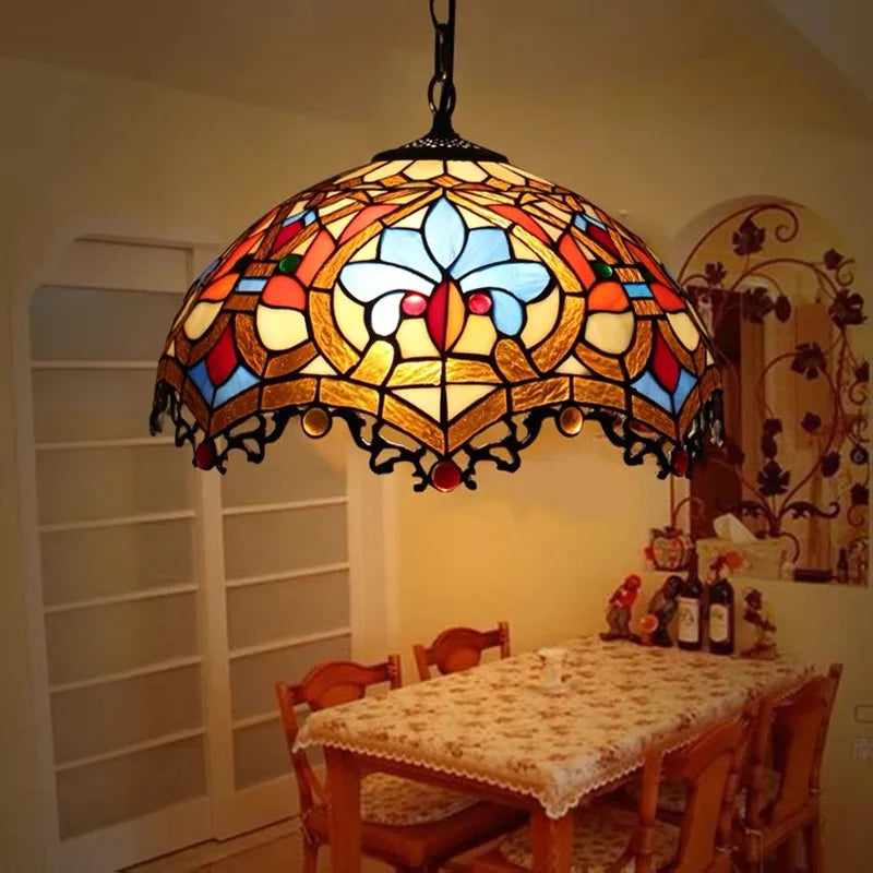 Axyaa Colorful Glass Tiffany Chandelier for a Creative Mediterranean Vibe