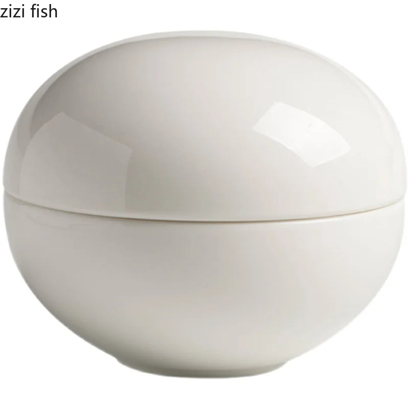 Axya Round Ceramic Soup Basin with Lid Snack Desserts Plate - 18 words