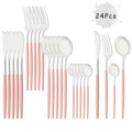Axyaa Purple Silver Stainless Steel Cutlery Set - 24 Pcs Flatware Dinnerware Tableware Set