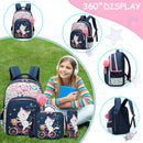 Axyaa Girls 3-Piece Rolling Backpack Set with Wheeled Luggage, Lunch Bag, Pencil Case