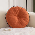 Axyaa Pom Pom Fringed Round Pillow for Home Decor & Gifts