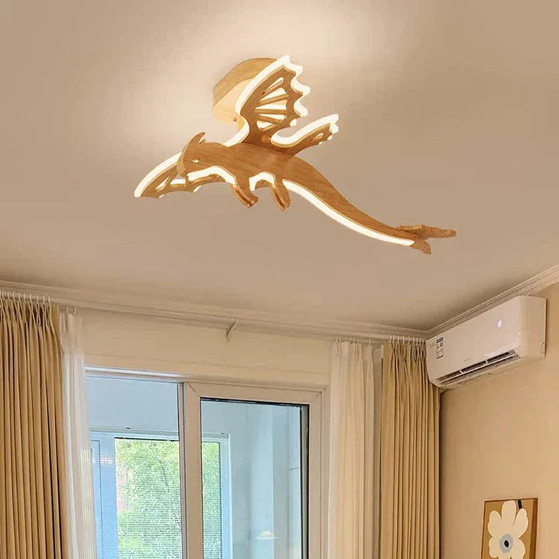 Axyaa Wood Dragon Nursery LED Ceiling Light for Kids' Room