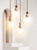 Axya Stone & Wood LED Pendant Chandelier - Medieval-Inspired Bedside Lamp