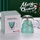 Axyaa 300ml Christmas Double Wall Glass Cup with Silicone Lid