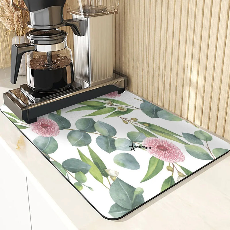 Axyaa Leaf Print Coasters & Drying Mat Set for Kitchen Essentials