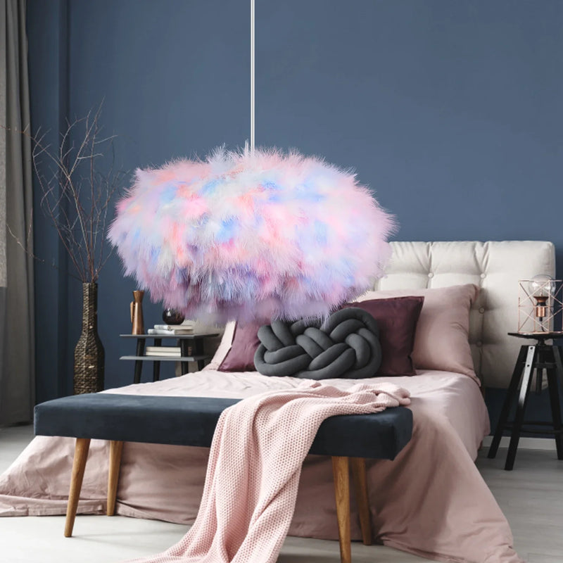 Axyaa Fluffy Nordic Feather Pendant Chandelier for Living Room Bedroom