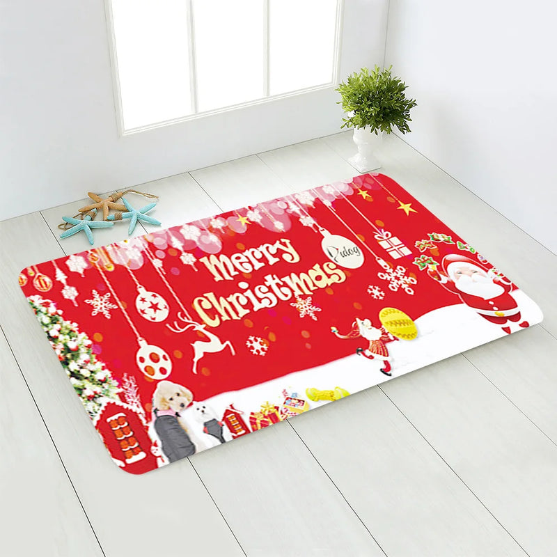 Santa Deer Welcome Mat by Axyaa: Festive Holiday Non-Slip Floor Decor