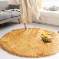 Pink Faux Fur Round Rug Axyaa - Soft Area Carpet for Nursery, Bedroom, Living Room