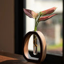 Axyaa Walnut Wood Flower Stand Glass Vase for Creative Arrangements