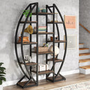 Axyaa 5 Tier Oval Bookshelf, Industrial Triple Wide Etagere for Living Room