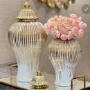 Axyaa Ceramic General's Vase in Electroplated Gold Finish
