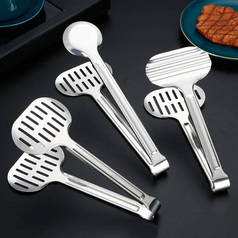 Axyaa Stainless Steel Food Tongs for BBQ Steak Bread & Kitchen Cooking
