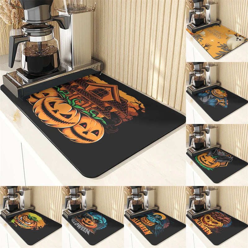 Axyaa Pumpkin Pattern Table Mats & Cup Stand: Halloween Style Dining Accessories