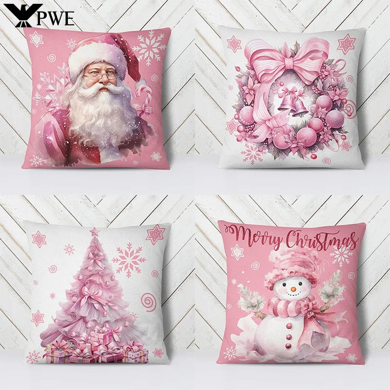 Axyaa Christmas Pink Pillow Cover for Home Decor and Holiday Gift