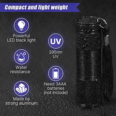 Axya 395nm Blacklight UV Mini Flashlight for Pet Urine Detection & Bed Bug Inspection