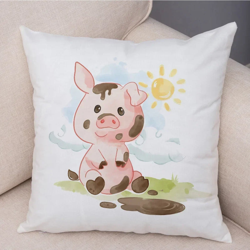 Axyaa Christmas Cartoon Animal Cushion Cover - Santa Claus Pillowcase